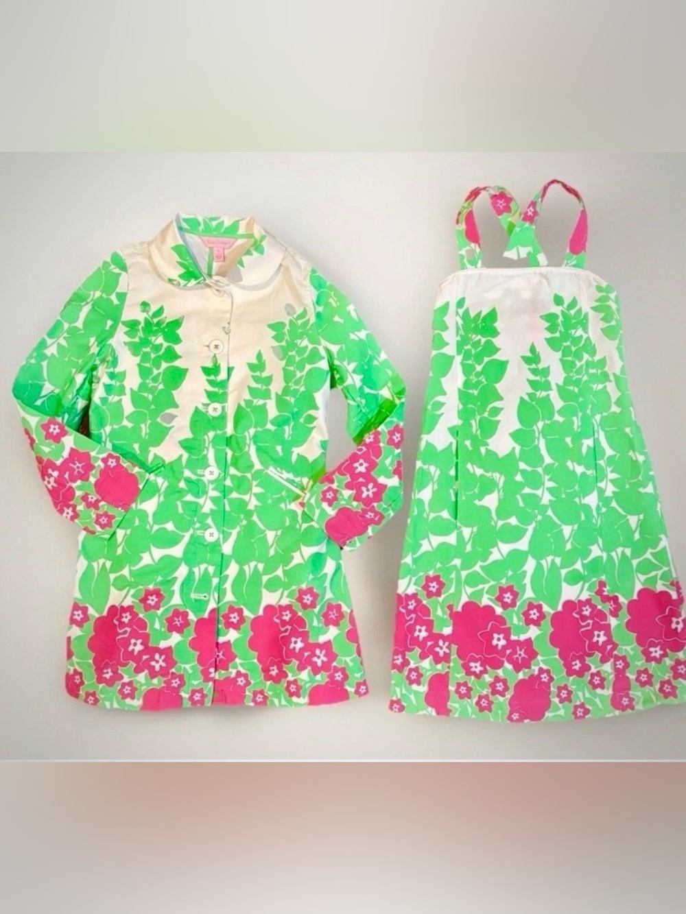 Lilly Pulitzer Girls Dress Coat Set 8 Pink Green Floral Preppy Palm Beach Match